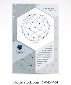 Communication technologies advertising poster. 3d polygonal monochrome geometric faceted object, vector abstract design element