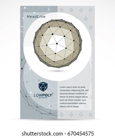 Communication technologies advertising poster. 3d polygonal monochrome geometric faceted object, vector abstract design element