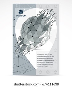 Communication technologies advertising poster. 3d polygonal monochrome geometric faceted object, vector abstract design element with wreckage.
