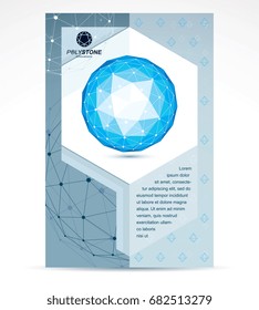 Communication technologies advertising poster. 3d design, abstract vector blue faceted shape.