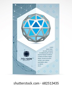Communication technologies advertising poster. 3d design, abstract vector blue faceted shape.