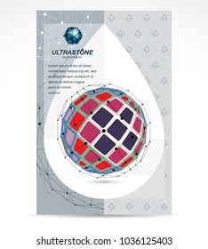 Communication technologies business corporative flyer template. Graphic vector illustration. Abstract bright geometric form, 3d shape.