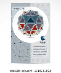 Communication technologies business corporative flyer template. Graphic vector illustration. Abstract bright geometric form, 3d shape.