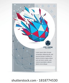 Plantilla de volante empresarial de tecnologías de la comunicación. Ilustración vectorial gráfica. Resumen de forma geométrica brillante demolida, forma 3d con astillas y refracciones.