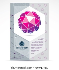 Communication technologies business corporative flyer template. Graphic vector illustration. Abstract bright geometric form, 3d shape.