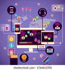 Communication technologies concept design with world map background