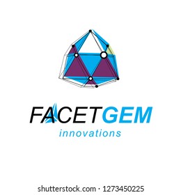 Communication technologies modern emblem. Abstract three-dimensional shape, vector design element.