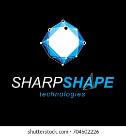 Communication technologies modern emblem. Abstract vector 3D geometric low poly object, digital science theme illustration.
