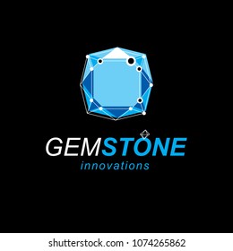 Communication technologies modern emblem. Vector abstract 3D mesh object, design element technology low poly template. 