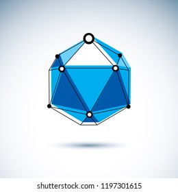 Communication technologies modern logo. 3D origami abstract mesh object, vector design element.