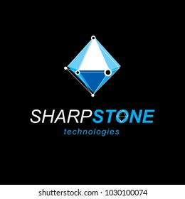 Communication technologies modern symbol. Abstract geometric 3D faceted object, digital science theme vector illustration.