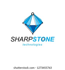 Communication technologies modern symbol. Abstract geometric 3D wireframe object, vector illustration.