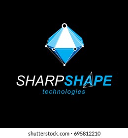 Communication technologies modern symbol. Abstract 3D polygonal wireframe object, vector geometric low poly design element.