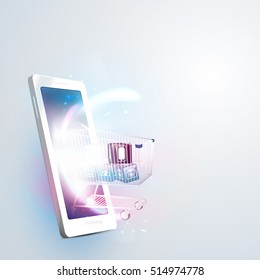 Communication Technology Background.Shopping Online on Smartphone concept. Icons social network