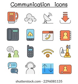 Communication and Technology color line icon set