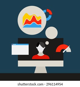 Concepto de tecnología de la comunicación. Iconos de aplicaciones de medios planos