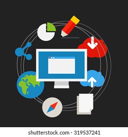 Communication technology concept. Flat media application icons