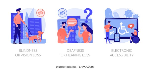 Communication Technology For Disabled People Abstract Concept Vector Illustration Set. Blindness And Vision Loss, Deafness, Electronic Device Accessibility, Hearing Problem Abstract Metaphor.