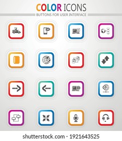 Tecnología de la comunicación e información transmisión vectores iconos de botón plano con contorno y sombra de color