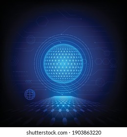 Communication technology for internet business. Global Network And Telecom Abstract Technology Background Security Technology Concept Hi-tech Innovation Circle Neon Blue Background Vector Design
