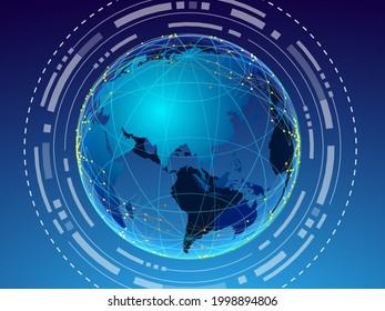 Communication technology for internet business. Global world network and telecommunication on earth cryptocurrency and blockchain and IoT.Abstract tech background. Futuristic technology interface.