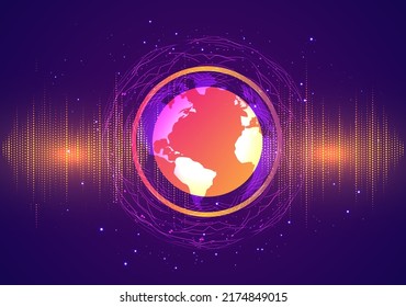 Tecnología de la comunicación para los negocios de internet. Red mundial global y telecomunicaciones en la Tierra criptodivisa y blockchain y fondo tecnológico IoT.Resumen. Interfaz de tecnología futurista.