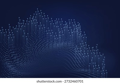 Tecnología de la comunicación para el negocio de Internet. Red mundial global y telecomunicaciones en criptomoneda terrestre. Vector abstracto Visualización de big data en 3D.
Diseño estético de infografías futuristas. Complejidad de la información visual. Diagrama de hilos de datos intrincados. Representación de redes sociales o análisis de negocios.