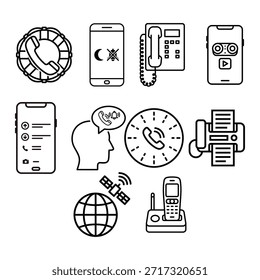 Conjunto de ícones de linha de tecnologia de comunicação
