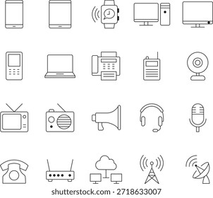 Communication and Technology Line Icons Set with Editable Stroke