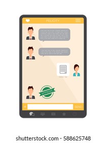 Communication technology on mobile and social media. Businessman and business woman chatting on mobile.