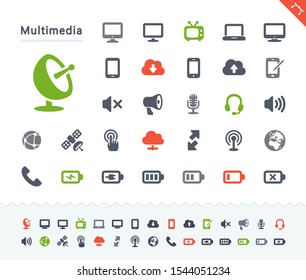 Comunicación y Tecnología - Sticker Icons. Un conjunto de iconos profesionales alineados con píxeles.
