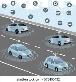 Communication That Connects Cars To Devices On The Road, Such As Traffic Lights, Sensors, Or Internet Gateways. Wireless Network Of Vehicle. Smart Car And Intelligent Transport Systems