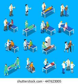 Communication and therapeutic doctor patient relationship in clinical medical practice isometric icons collection abstract isolated vector illustration