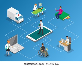 Communication and therapeutic doctor patient relationship in clinical medical practice isometric icons collection abstract isolated vector illustration