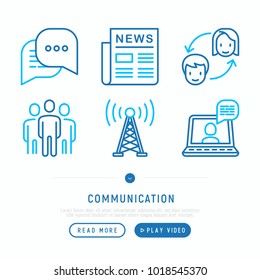 Communication thin line icons set: newspaper, letter, chat, support, video call. Modern vector illustration.