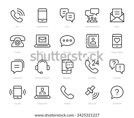 Communication thin line icons set. communication, phone, computer, smartphone, mail, chat, contact icon. Vector
