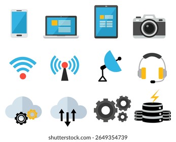 Communication tools Network Technology Icon Set For Design Elements technology, tech, digital, background, network. vector illustrate flat design style.