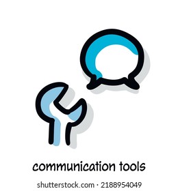 communication tools scribing, sketchnoting visual note icon. Minimal vector illustration. Editable outline, color, shadows. Infographics doodle symbol