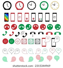 Herramientas de comunicación configuradas - mensajes, teléfono, smartphone, llamada, teléfono, símbolo de llamada, colgar, reloj.