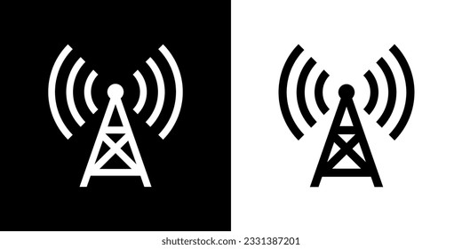 Communication tower icon. Antenna transmitting a signal. Symbol of radio, TV signal and mobile communications.