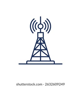 Icono de la torre de comunicación línea negra sobre fondo blanco