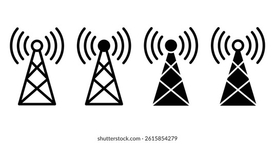 Communication Tower Icons Black and White Wireless Signal Antennas Vector Design Illustration