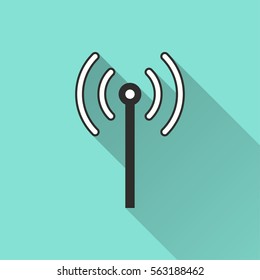 Communication tower vector icon with long shadow. Illustration isolated for graphic and web design.