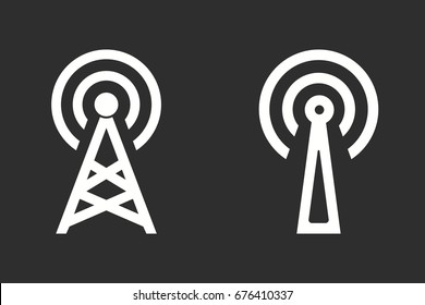 Communication tower vector icon. White illustration isolated on black background for graphic and web design.