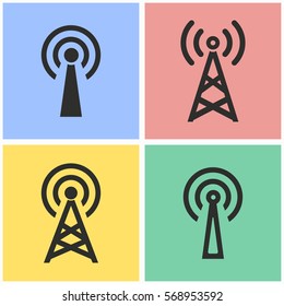 Communication tower vector icons set. Illustration isolated for graphic and web design.