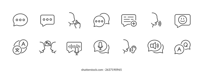 Communication and translation icons for digital interfaces and apps