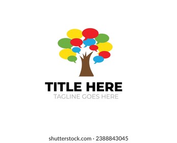 Communication Tree Logo Design Idea with Chat Bubbles and Tree