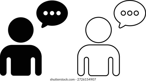 Communication user chat icons set in black flat and line styles. People message talk symbols, social support contact bubble vectors for media interface designs isolated on transparent background.