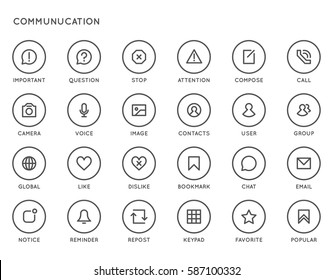 Communication User Interface (UI) Vector Icon Set. High Quality Minimal Lined Icons for All Purposes.