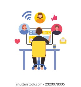 Concepto de vector de comunicación con señales de redes sociales y jóvenes hablando entre sí ilustraciones vectoriales planas